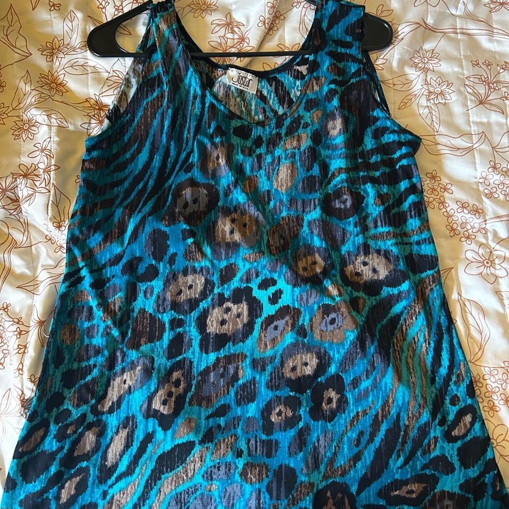 Jostar Blue and Brown Animal Print Tank Top